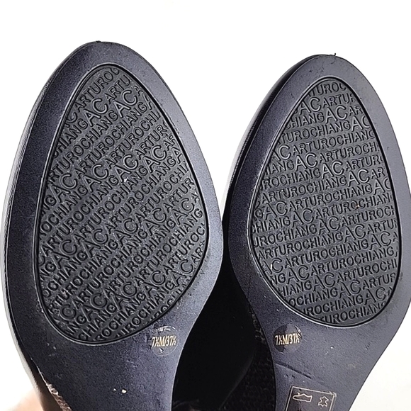 ARTURO CHIANG Black Leather Reptile Print Wedge Slingback Shoe Peep Toe Sz 7.5M - Picture 12 of 16